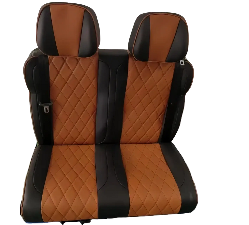 Brown and black quilted leather rv rock and roll seat bed covers with diamond-stitched pattern in pu leather