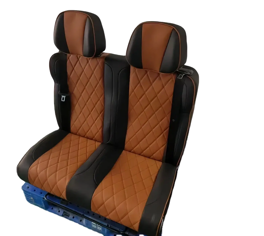 Brown and black quilted leather rv rock and roll seat bed pu leather ysr seating with diamond-stitched pattern