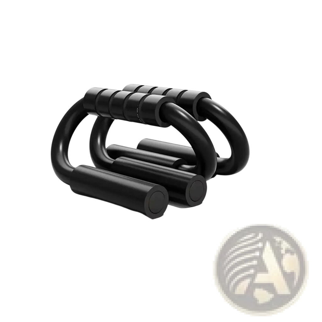 Black sleek durable s-shaped push up bars with non-slip fitness handles for effective strength training workouts