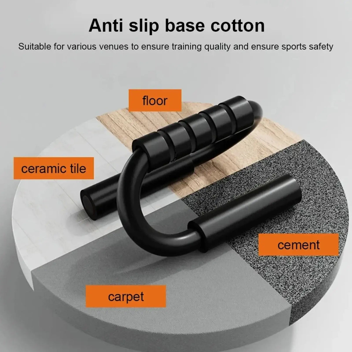 Black s-shaped push up bars with anti-slip cotton base designed as fitness handles for secure grip during workouts