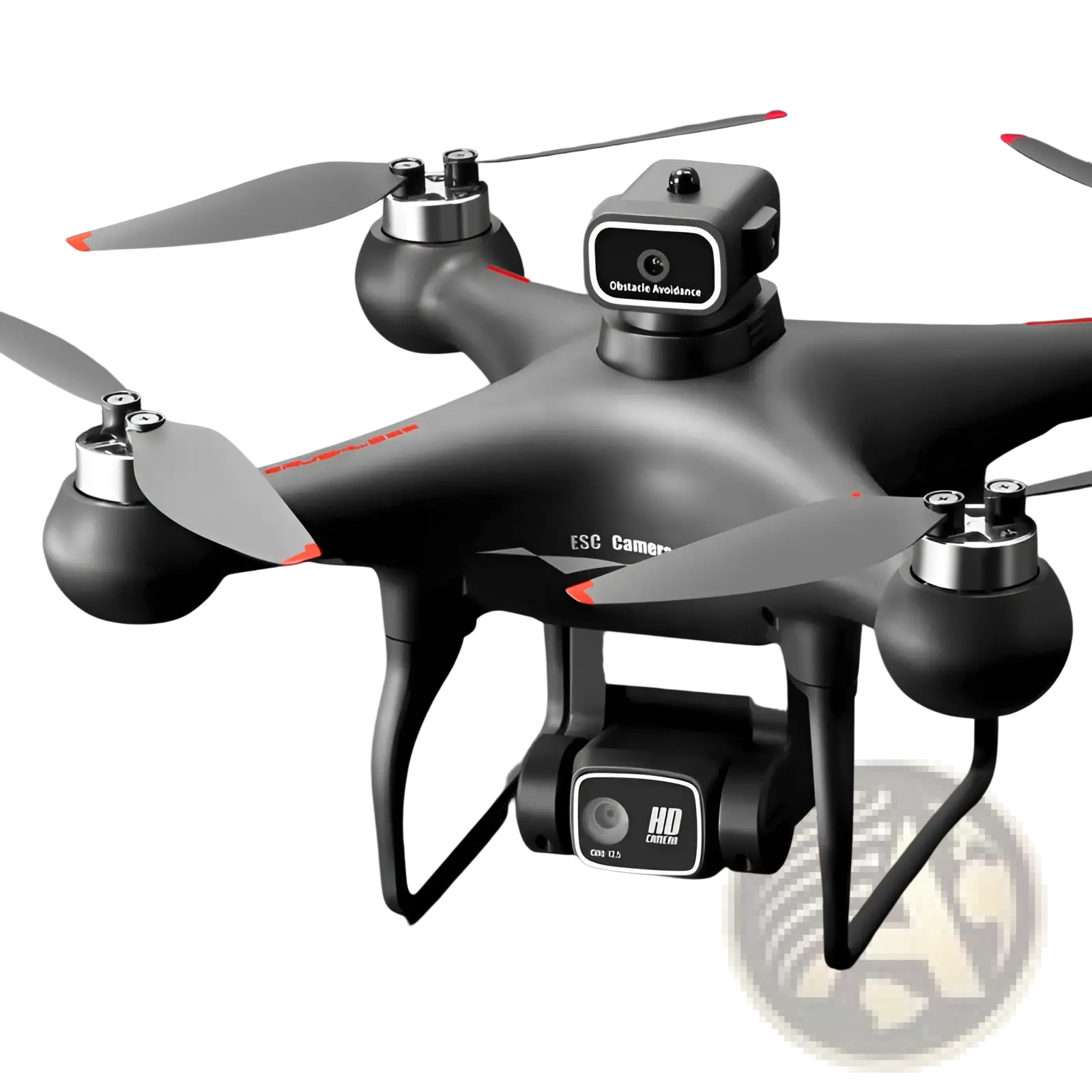 Black S116 dual camera drone with red propeller accents and mounted hd camera featuring optical flow positioning