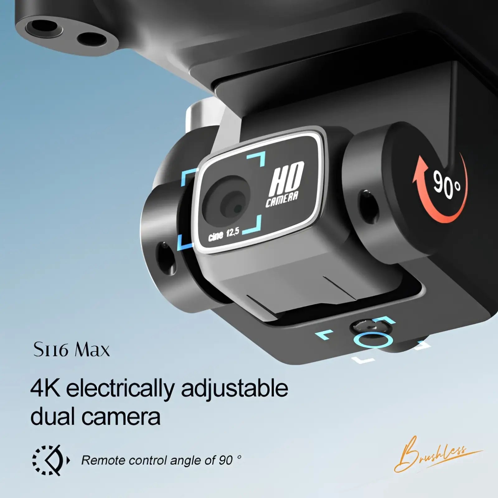 Black s16 max dual camera drone with 4k lenses and hd branding in sleek matte finish for precise aerial photography