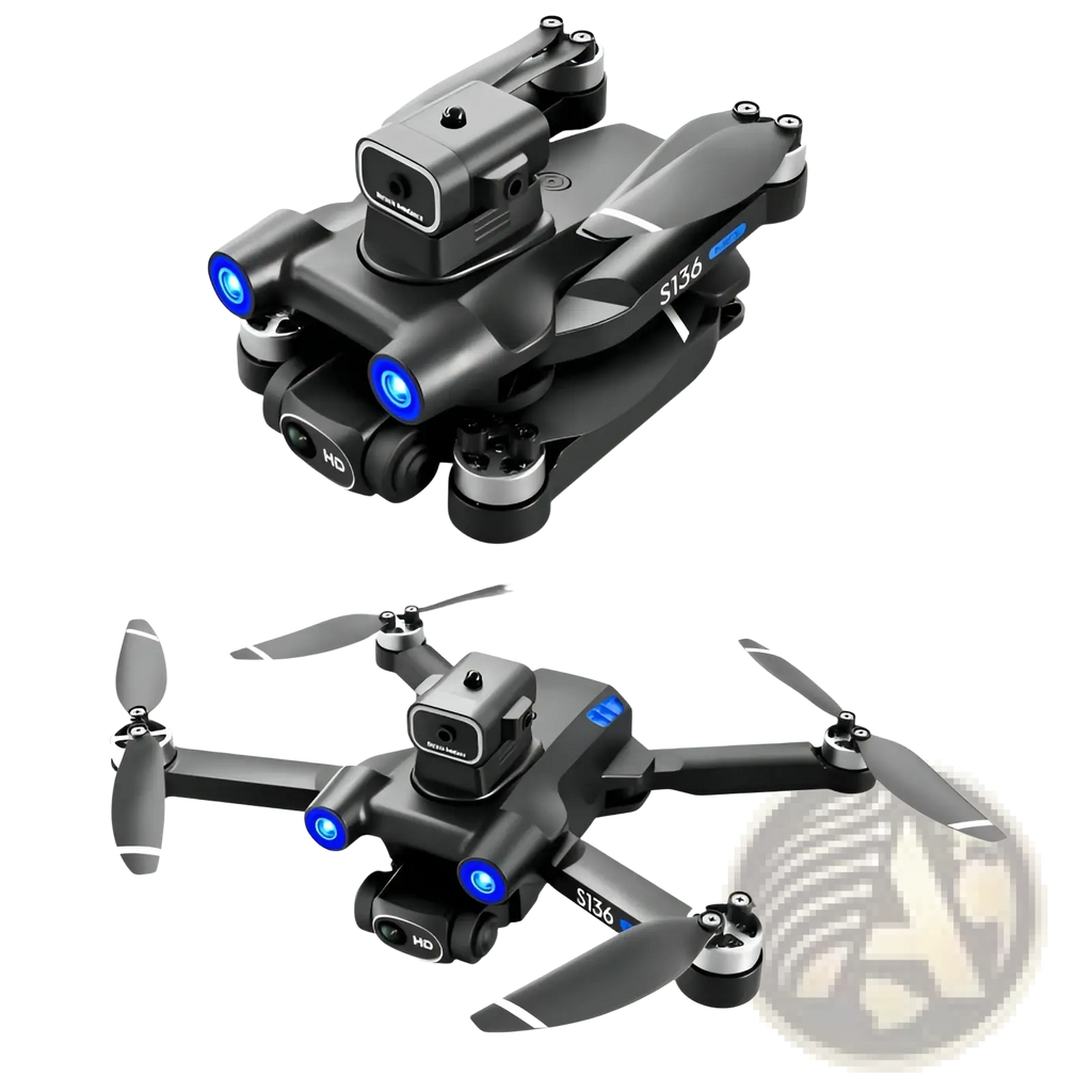 Black s136 gps mini drone with blue led lights and dual hd camera mounted on top for aerial photography