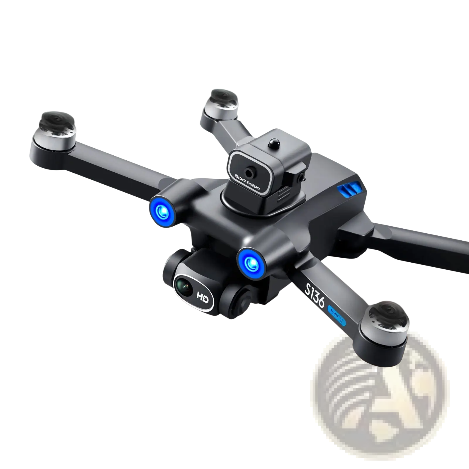 Black s136 gps mini drone quadcopter with dual hd camera and blue led lights designed for aerial photography