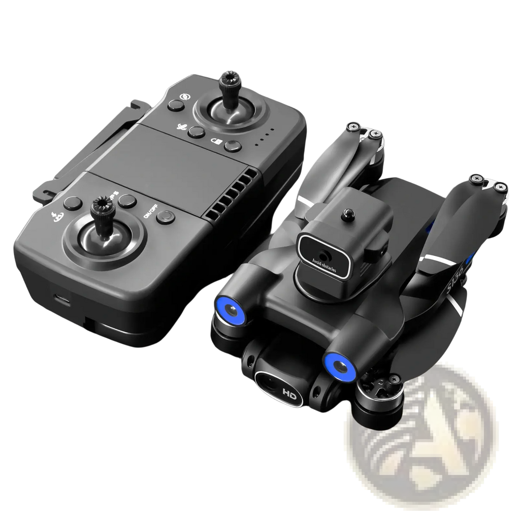 Black foldable s136 gps mini drone with blue led lights on legs and dual hd camera mounted on top