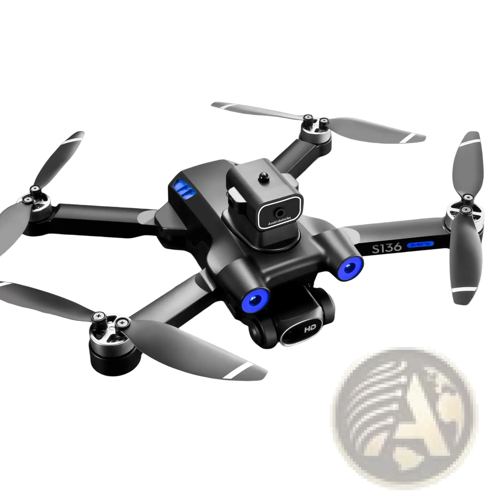Black s136 gps mini drone quadcopter with dual hd camera and blue led lights on its front side