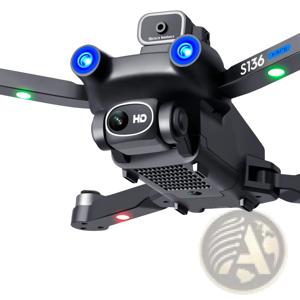 Black s136 gps mini drone with dual hd camera and blue green led lights for aerial photography and gps return feature