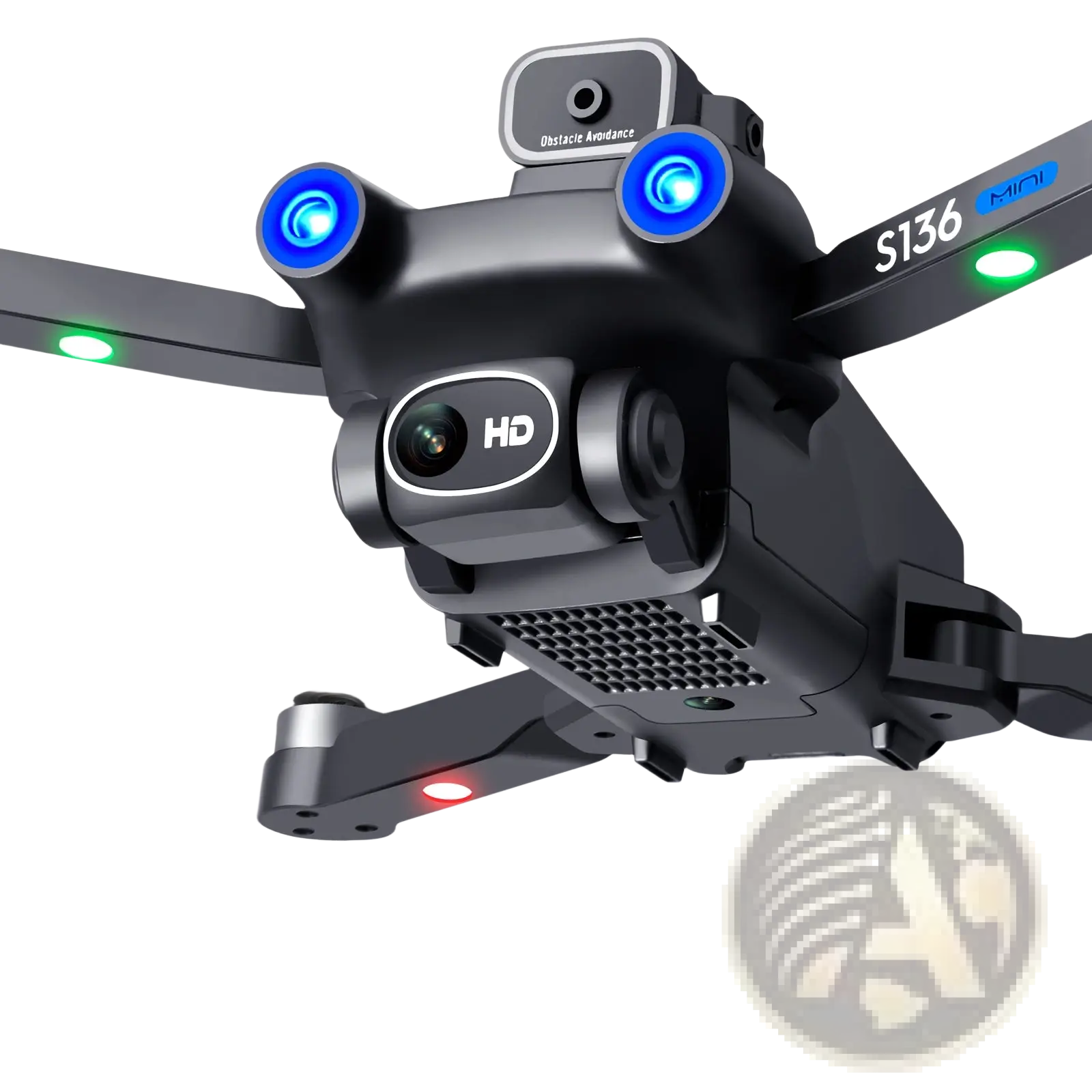 Black s136 gps mini drone with dual hd camera and blue green led lights for aerial photography and gps return feature