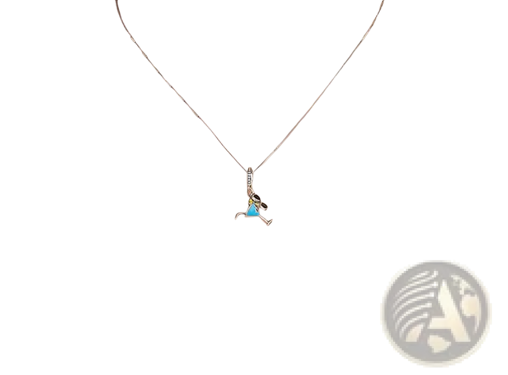Silver necklace with s925 sterling silver rabbit pendant featuring turquoise and black accents for summer cocktail charm