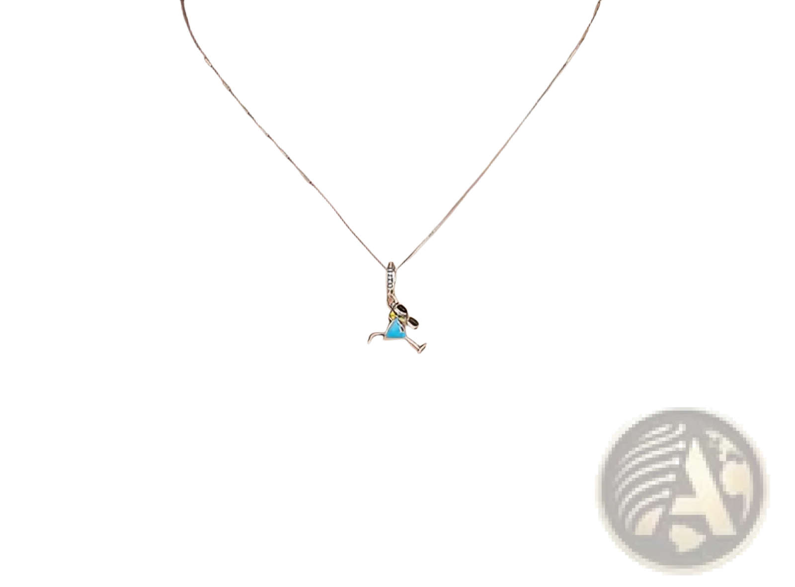 Silver necklace with s925 sterling silver rabbit pendant featuring turquoise and black accents for summer cocktail charm