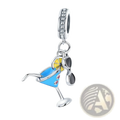 S925 sterling silver summer cocktail charm with blue enamel, yellow lemon slice, and black sunglasses for bracelets
