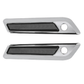 Chrome-finished saddlebag latch covers for harley touring 2014 up with black textured inserts and circular mounting holes