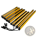 Yellow and black safety light curtain dual relay 30mm emergency stop strips with black connectors for hazard prevention