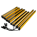 Yellow and black safety light curtain dual relay 30mm emergency stop strips with black connectors for hazard prevention