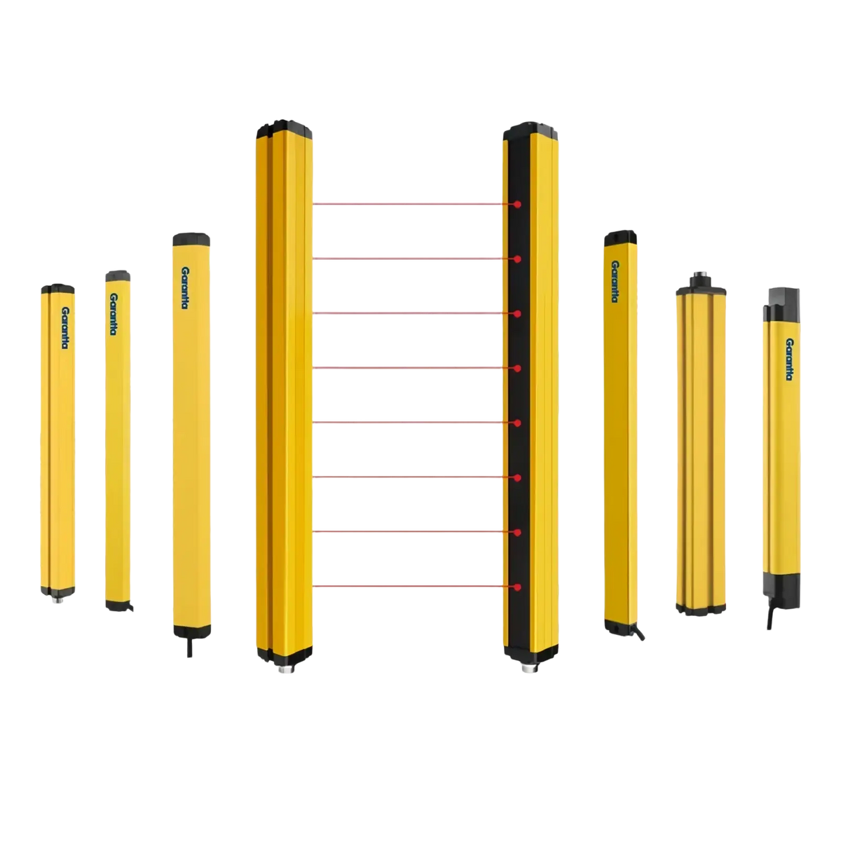 Yellow and black genset safety light barriers with sleek cylindrical design for safety light curtain dual relay 30mm emergency stop