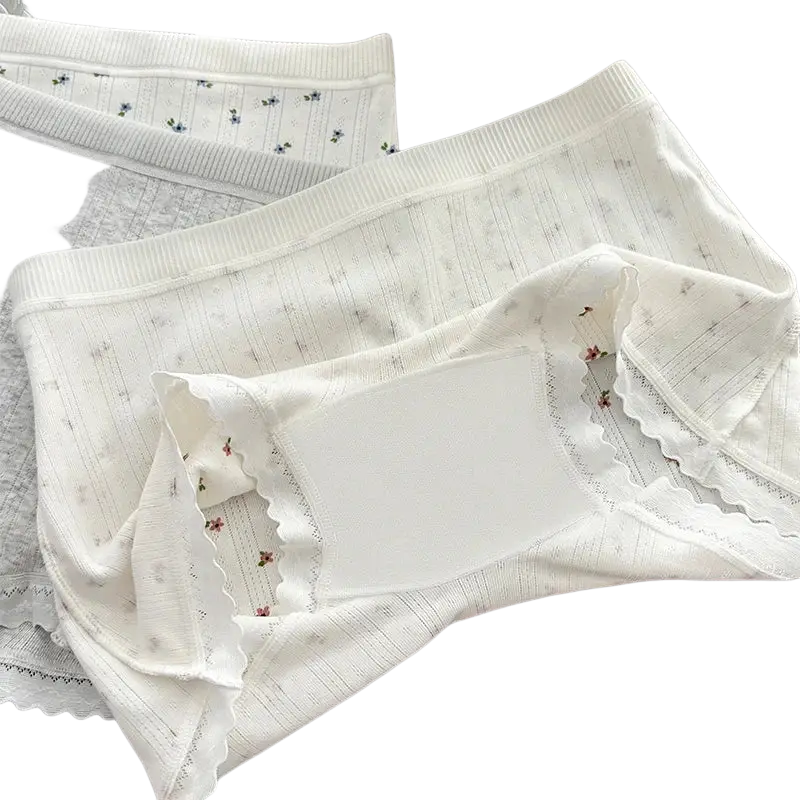 White floral-patterned cotton safety short pants with lace trim and ribbed waistband boyshorts for comfort