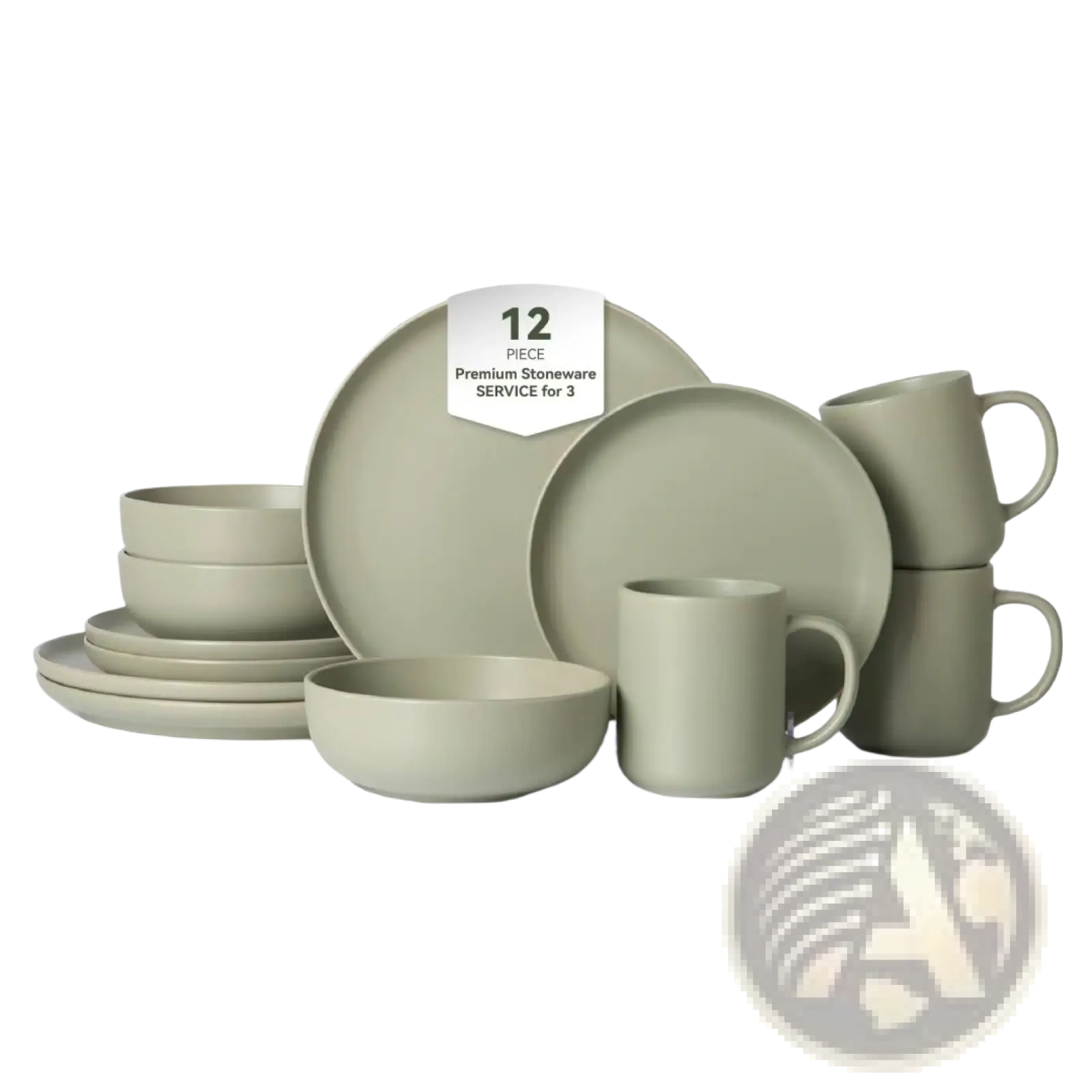 Matte sage green 12 piece stoneware dinner set with minimalist modern design for dining three people