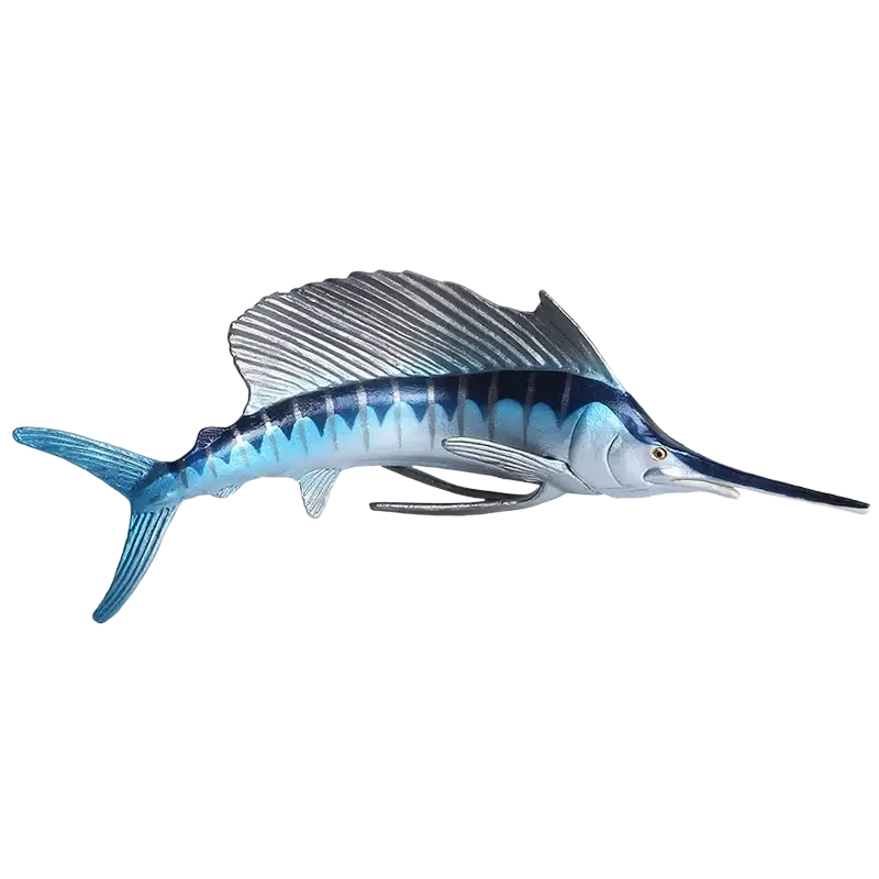 Blue and silver pvc sailfish figurine with detailed scales and prominent dorsal fin finished goods animal toy