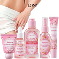 Pink floral-themed kormesic sakura women intimate care 5-piece set with matching pink caps and labels displayed