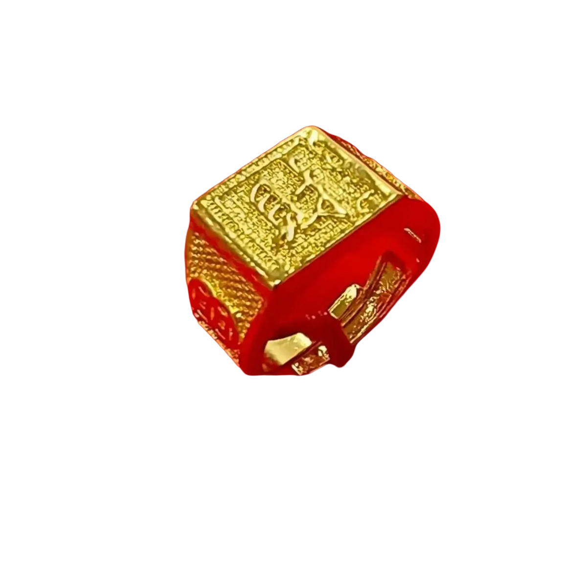 Gold adjustable ring with fade resistant sand gold finish, matte wide band, and intricate engraved patterns for unisex wear