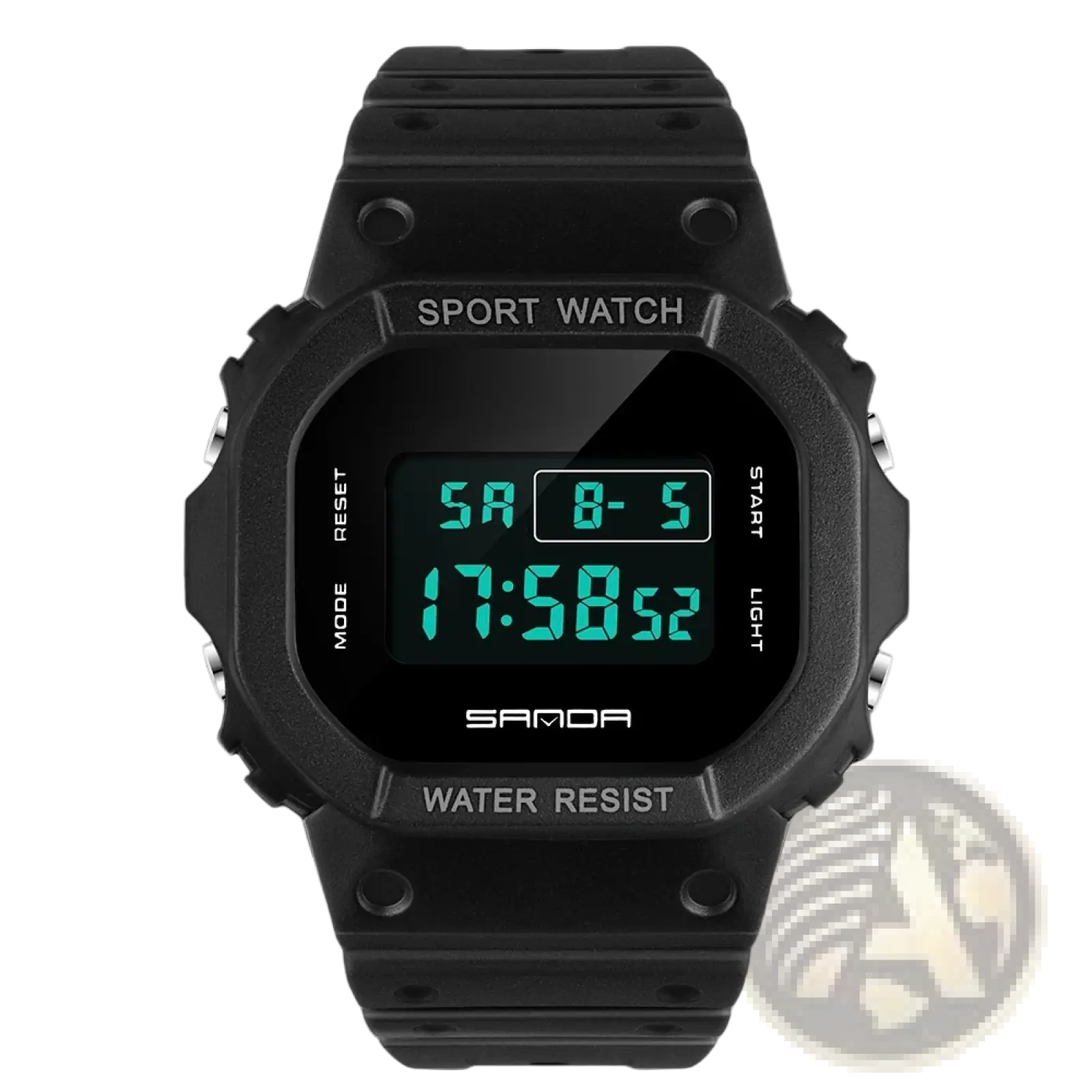Black sanda digital sport watch with green led display and silicone strap waterproof for outdoor use