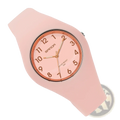 Sanda kids silicone quartz watch with pink silicone strap, matching pink face, rose gold-tone hands, and samoa logo