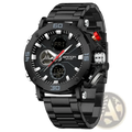 Black sanda men military sport watch with bold digital analog dial red crown accent and stainless steel bracelet