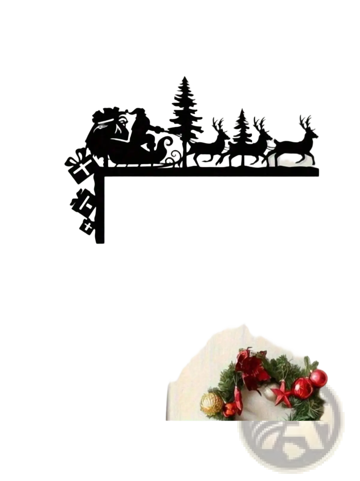 Black acrylic christmas wall art featuring santa in sleigh with reindeer trees and gifts festive decor