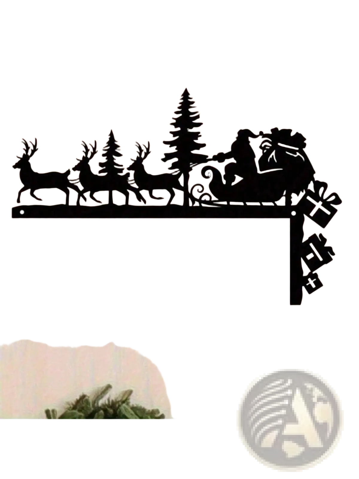 Black acrylic santa sleigh wall art with reindeer pine trees and gifts christmas decor