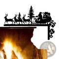 Black 2d flat-printed acrylic fireplace mantel decoration with santa sleigh silhouette pine trees and gifts for christmas decor