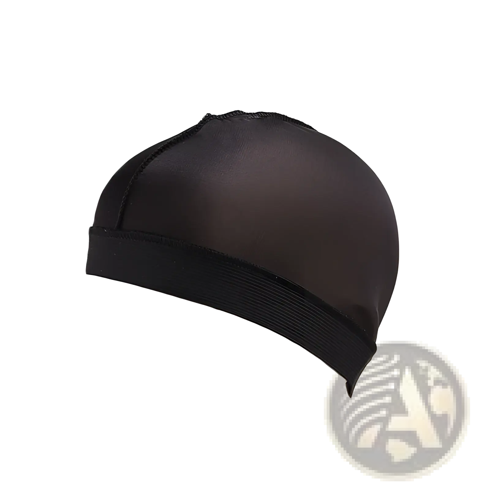 Black stretchy mesh wig cap with elastic band displayed as part of satin elastic durag wide band headwrap product back side