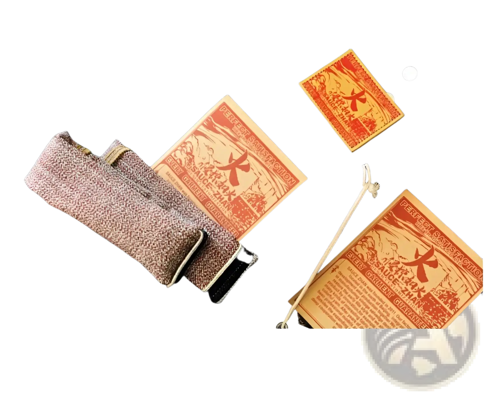 Dark indigo saucezhan fire selvedge tapered raw denim jeans with orange beige woven labels and textured herringbone cuff