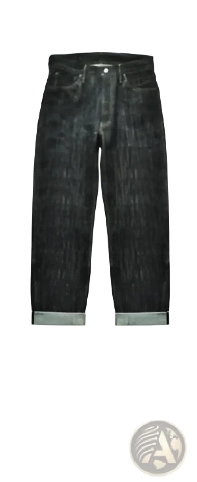 Dark indigo Saucezhan Fire Selvedge tapered raw denim jeans with a relaxed straight-leg cut and rolled cuffs