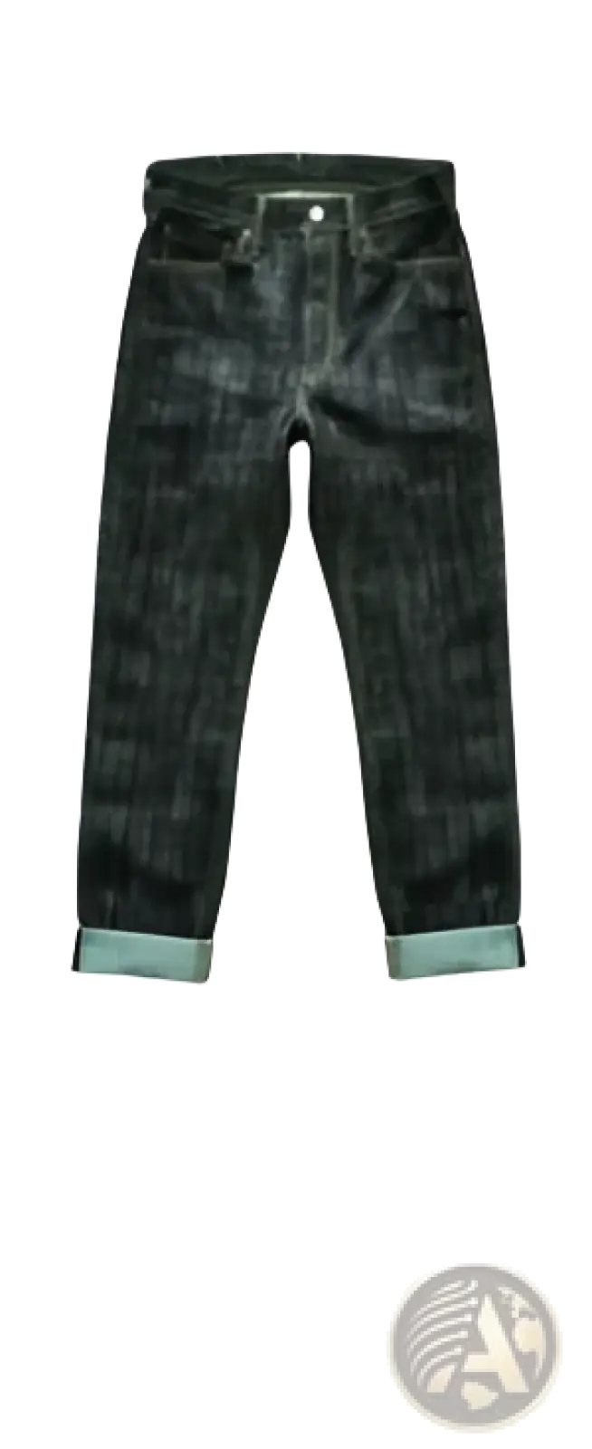 Dark-wash saucezhan fire selvedge tapered raw denim jeans with slim fit rolled cuffs and subtle fading