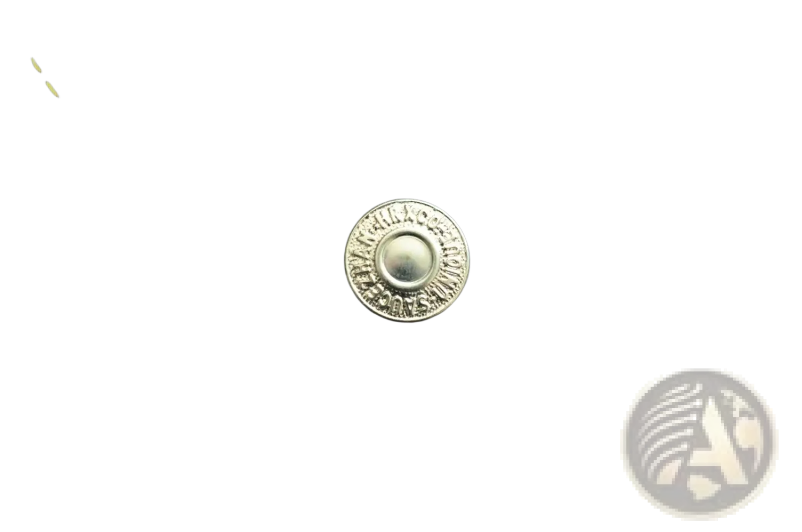 Silver circular Levi’s button embossed on dark denim with yellow stitching in Saucezhan Fire Selvedge Tapered Raw Denim Jeans