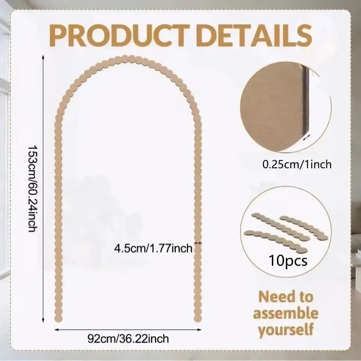 Beige scalloped wood wall arch diy decor trim featuring 10 pieces with arched mirror frame design