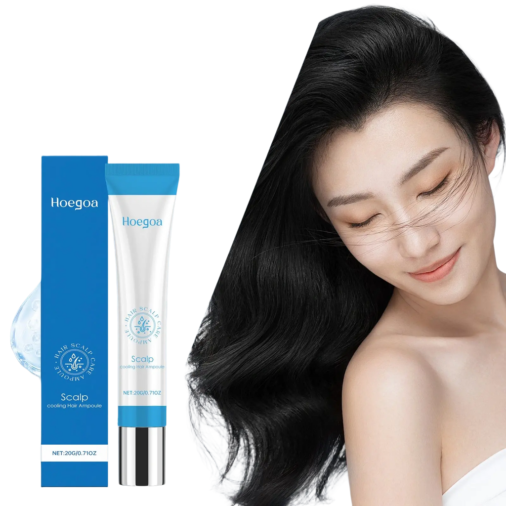 Hoegoa scalp cooling hair ampoule in a white and blue tube with silver cap vitamin B5 repairing essence