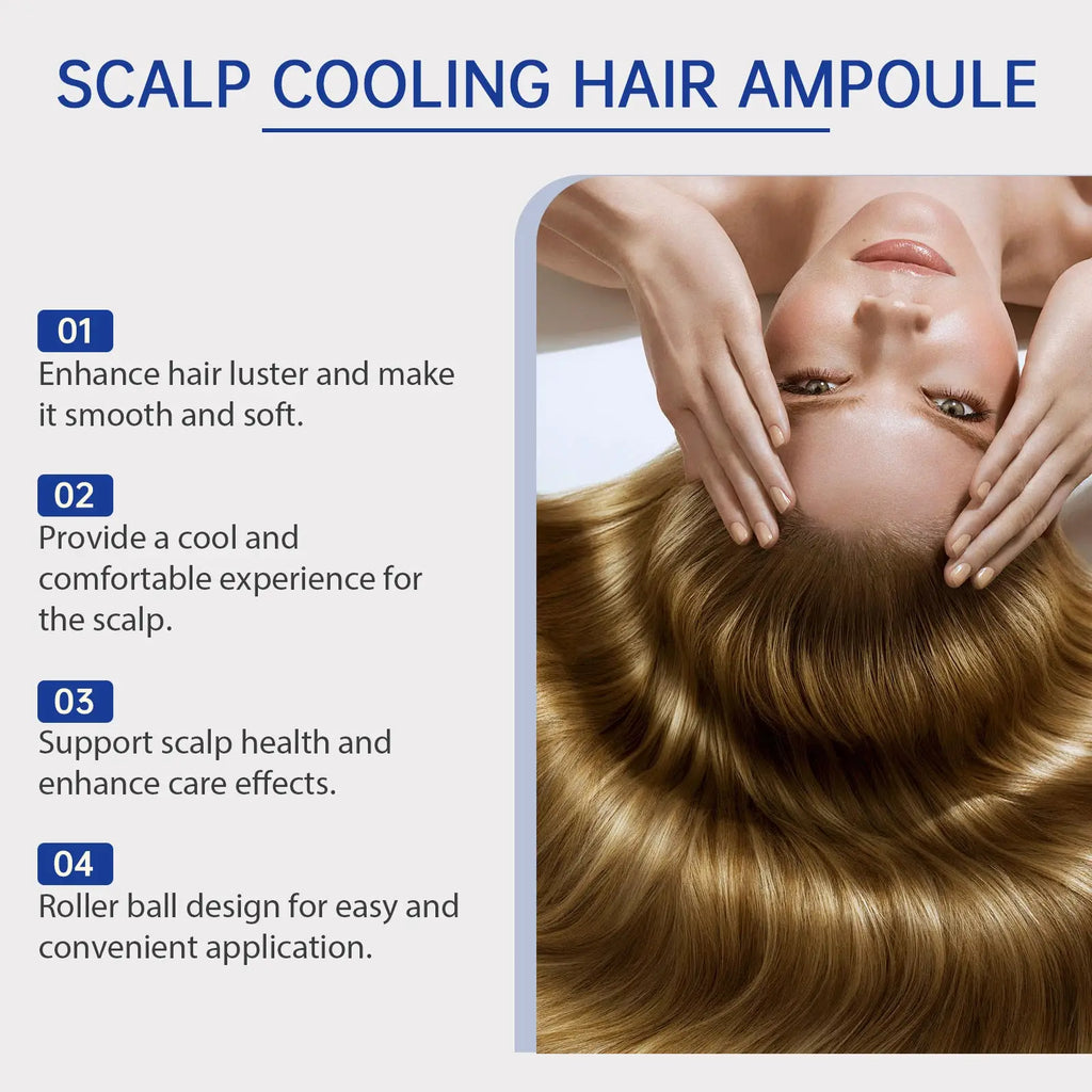 A sleek scalp cooling hair ampoule vitamin B5 repairing essence designed to enhance hair luster and provide a cool sensation