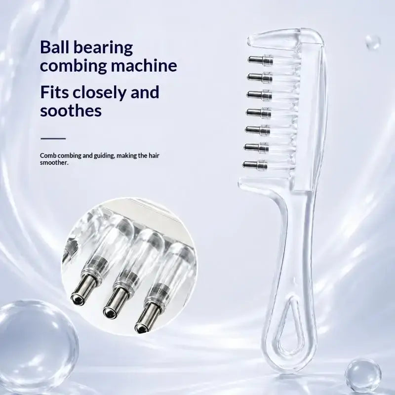 Clear plastic scalp massage applicator brush with metallic ball bearings for essential oil application