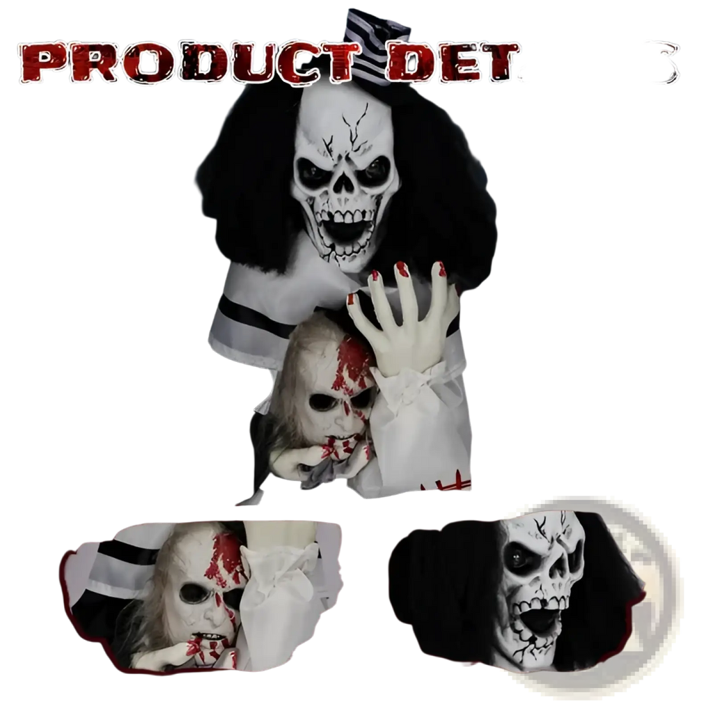White and black skull mask with realistic bloodstains for scary clown halloween decoration sound activated 1.8ft