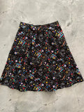 Black a-line cotton skirt xl with vibrant colorful scientific symbols print and functional pockets