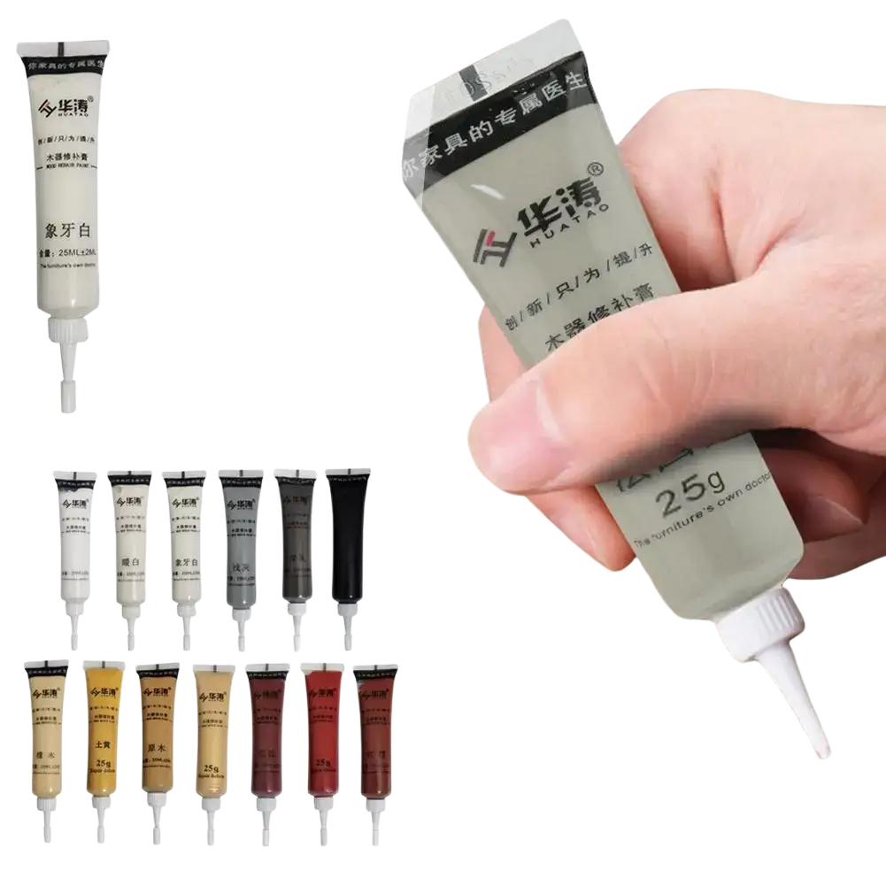 A 25g tube of huaqiao wood filler repair paste in light beige for furniture touch-up paint and complementary paint use