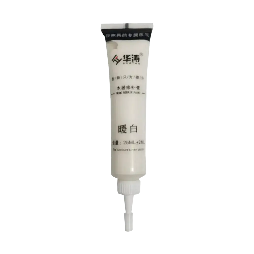 White tube of huatao wood repair paste 25ml with fine nozzle tip for scratch repair and touch-up paint kit