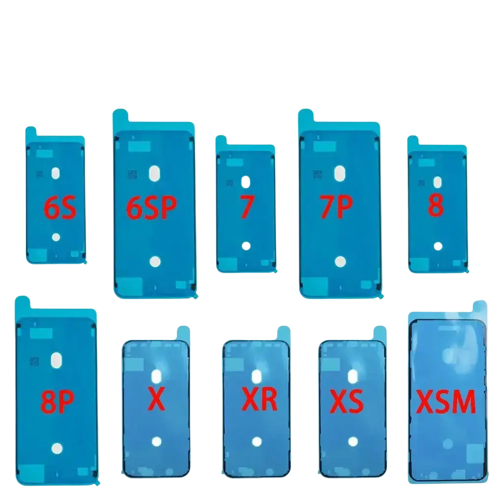 Blue waterproof screen adhesive strips for iPhone seal replacement designed for various iPhone models