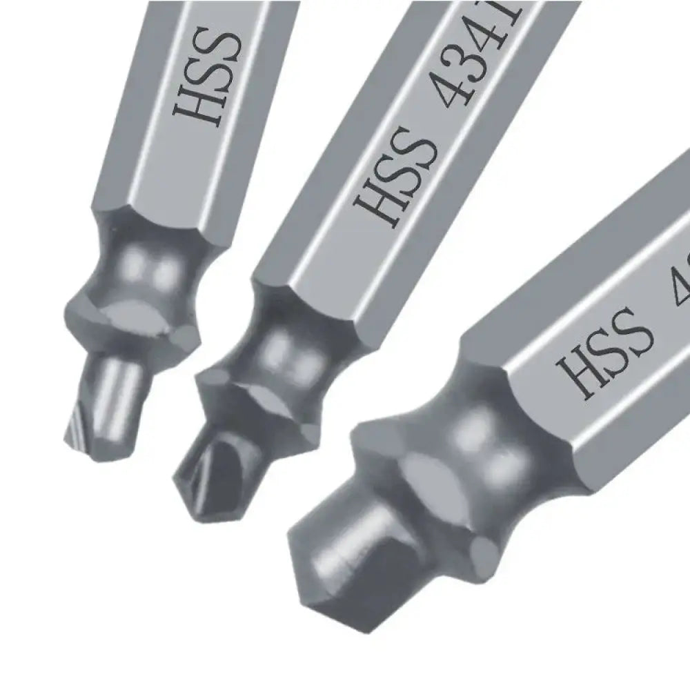 Silver hss screwdriver bits with hexagonal shanks and precision-cut tips in 6-piece precision hss screw extractor set