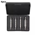 Set of four stainless steel screw extractors in a black case from a 6-piece precision hss repair bit set