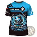 Blue and black oversized men t-shirt featuring a detailed 3d-printed octopus and vintage diving helmet design born to dive