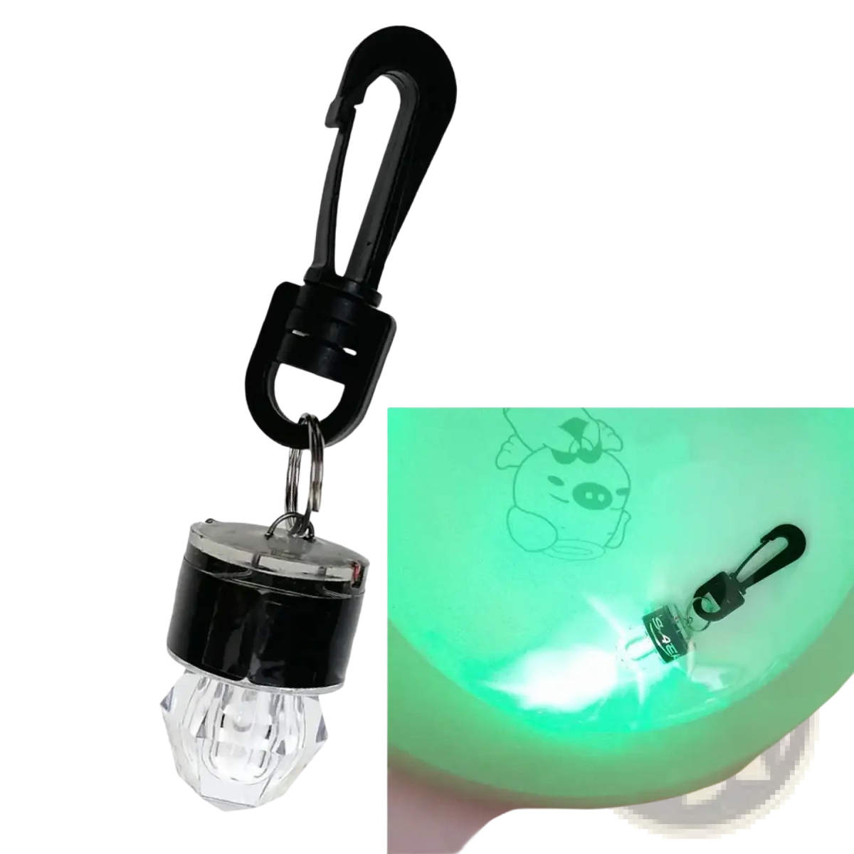 Black and clear crystal led carabiner light with solar panel top for scuba diving water activated safety led beacon