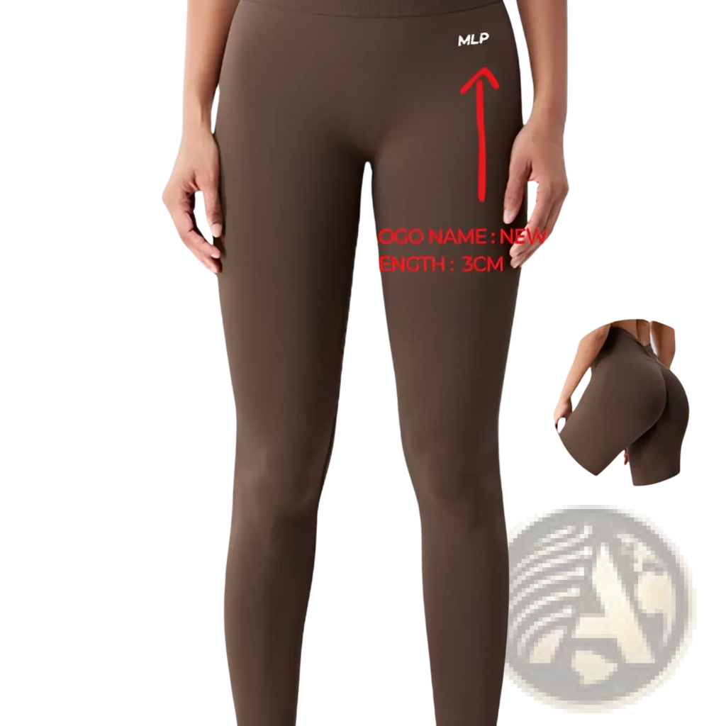 Brown sculptfit high-waisted nylon leggings with a subtle mlp logo on the hip for shaping and comfort