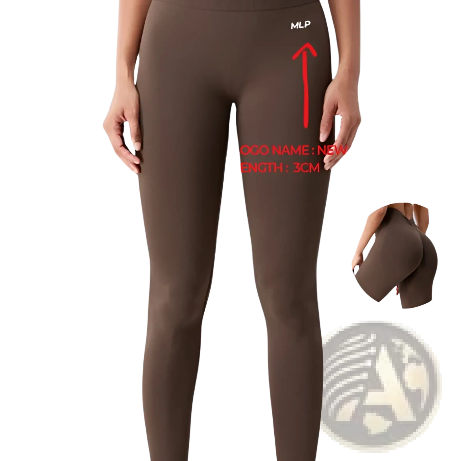 Brown sculptfit high-waisted nylon leggings with a subtle mlp logo on the hip for shaping and comfort